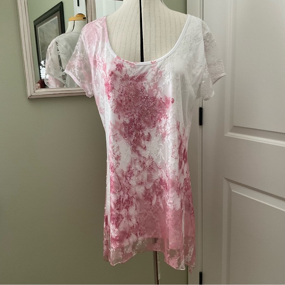 LILY MORGAM, PINK & WHITE FLORAL BLOUSE - Picture 1 of 13